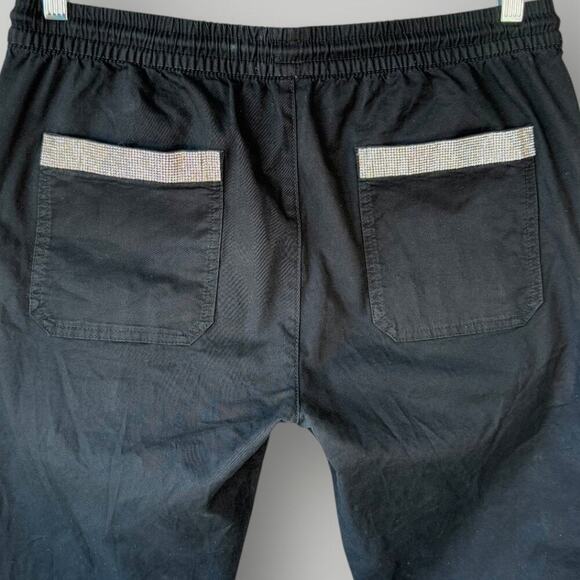 Marks & Spencer Straight Fit High Rise Pants Rhinestone Beaded Hem Size M Black - Picture 7 of 16